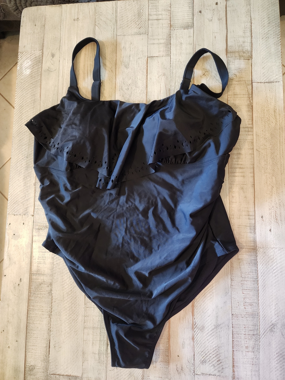 Ava & Viv Black Ruffle-Trim One-Piece Swimsuit